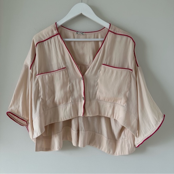 Free People Intimately Time To Shine Sleep Set Satin Pajamas PJs Crop Top Pink - Picture 6 of 16